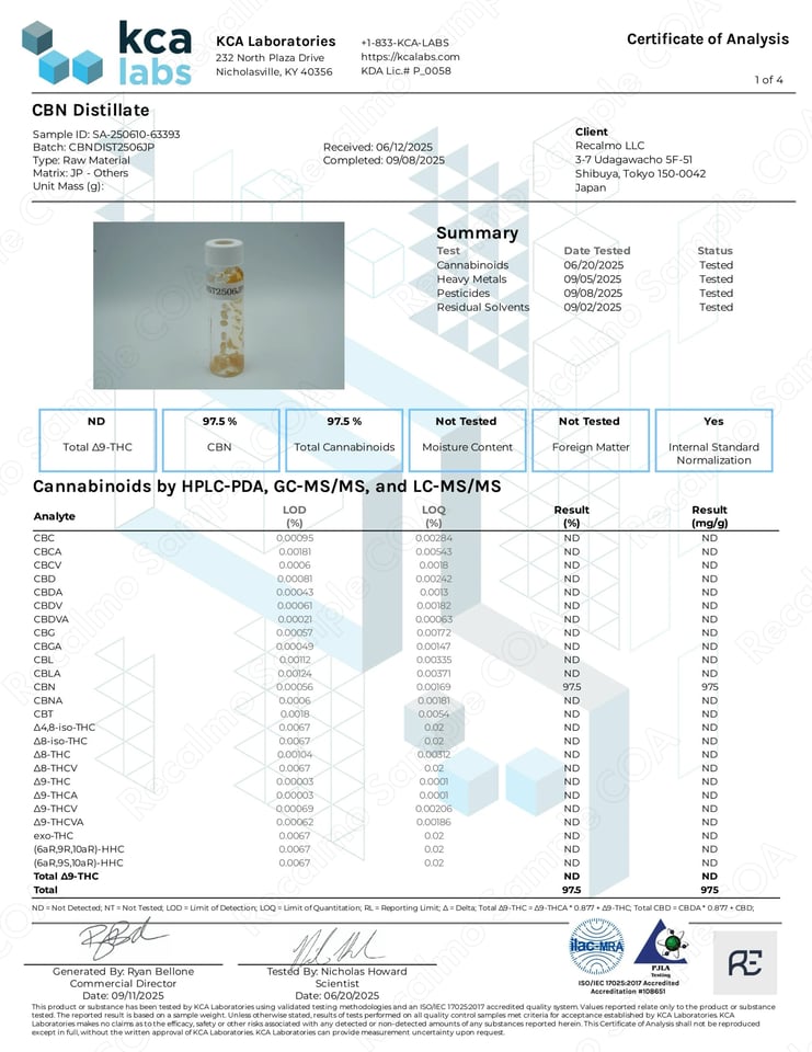新基準対応】米国産CBNディストレート（結晶性オイル／純度97.5%／食品